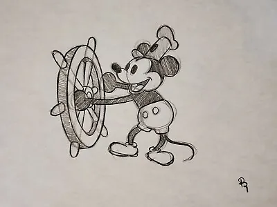 Disney Mickey Mouse Steamboat Willie Drawing/sketch Hand Made Animation Signed • $40