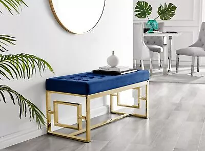 £109.99 • Buy CAMBRIDGE Gold Chrome & Blue/Pink/Grey Velvet Living Hall Bedroom Chair Bench