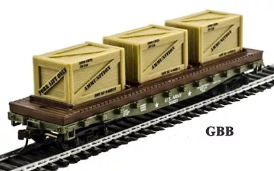 HO Scale 40' U.S. ARMY FLAT CAR With 3 CRATES MANTUA - Model Power New 727004 • $39.94