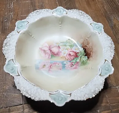 RS Prussia Porcelain Bowl Pearl Luster Reflecting Poppies & Daisies • $250