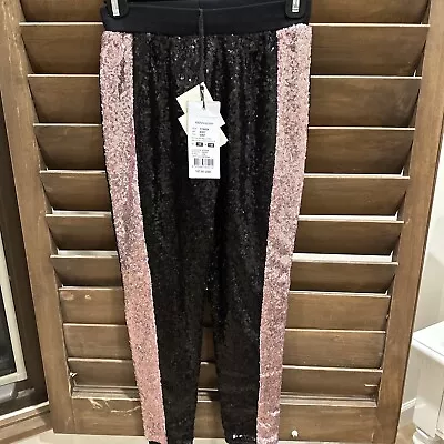 Monnalisa Girl's Boutique Chic Black Pink Sequin Joggers Pants Sz 10 ITALY XLNT • $65