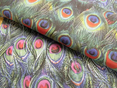 £1.50 • Buy PEACOCK FEATHERS Pattern Curtain Upholstery Cotton Fabric Material 150cm Digital