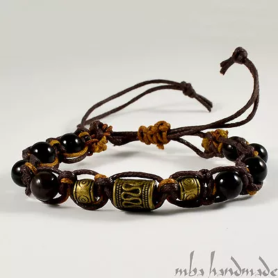 Men's Onyx Natural Gemstone Beaded Shamballa Bracelet Mba Handmade Vintage • $26