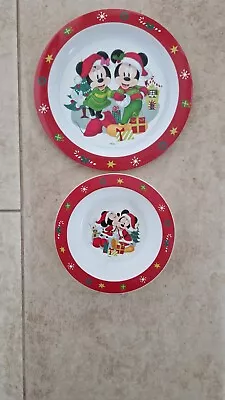 Mickey & Minnie Mouse Christmas Plastic Plate And Bowl Set • £2.50