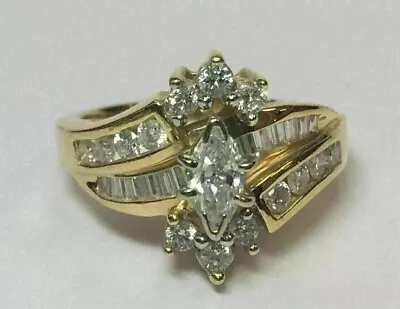 2 Ct Marquise Cut Real Moissanite Wedding Ring 14K Yellow Gold Plated Women's • $170.99