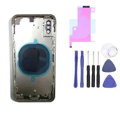 For IPhone X Metal Frame Rear Back Chassis Housing Glass Cover Replacement Parts • £23.99