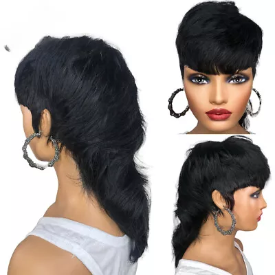  Wigs Full Machine Made Wig With Bangs Straight Human Hair Wigs For Women Model  • $55.87