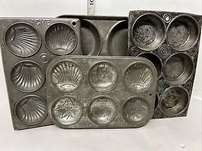 Vintage Lot Of 4 Unusual Muffin Cookie Madeleine Cupcakes   Baking Tins USA • $35