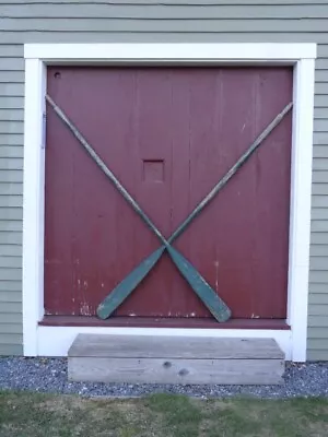 Antique Boat Oars 7 1/2' Long Wonderful Old Green Paint Decorative Copper Tips • $395