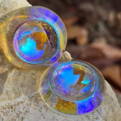 Set Of Two 27mm Vintage Glass Cabochons Cabs Swarovski AB Luster Round Concave • $4