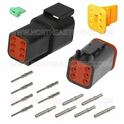 6 Pin Black Deutsch DT04-6S DT06-6S Waterproof Connector Kit Solid & Open Pins • $10.99