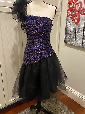 Vintage Sequin One Shoulder Glam Rock Prom Dress By Nadine XS GORGEOUS • $95