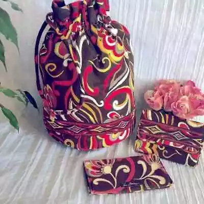 VERA BRADLEY Set Of 3 Retired Puccini Floral Ditty Bag Tri-fold Wallet & Sm Case • $35