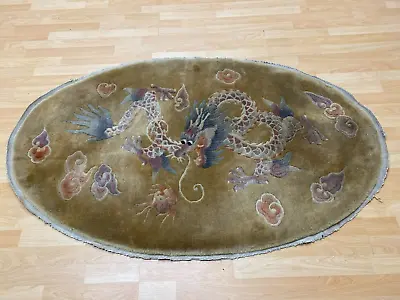 £90 • Buy Chinese CARPET RUG HAND MADE Oriental OVAL Dragon Design 5ft 2  X 3ft 3 