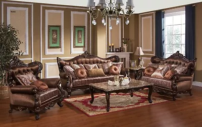 Luxurious Formal Sofa Set 3p Living Room Sofa Loveseat Chair Traditional Vintage • $5299