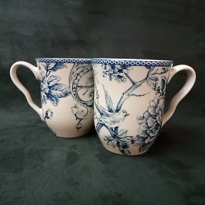 Set Of 2 Adelaide Blue Coffee Mugs 14 Oz Floral & Bird Design Never Used • $17.50