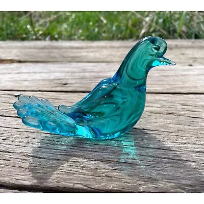 Vintage MCM Murano Art Glass Turquoise Blue Green Dove Bird Figurine • $65