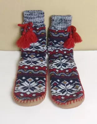 Muk Luks Slipper Socks Womens Long Knit Footie Slippers W/Non Skid Soles S/M • $11.99