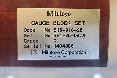 Mitutoyo .02005-.090 Gauge Block Set 516-918-26 Grade O • $405