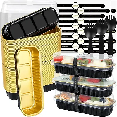 Mini Loaf Pans With Lids And Spoons 100 Pack Black 6.8Oz Rectangle Aluminum  • $32.93