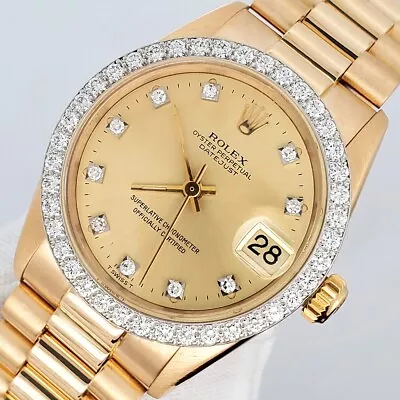 Rolex President 31mm Midsize Factory Champagne Diamond Yellow Gold Watch 6828 • $14955