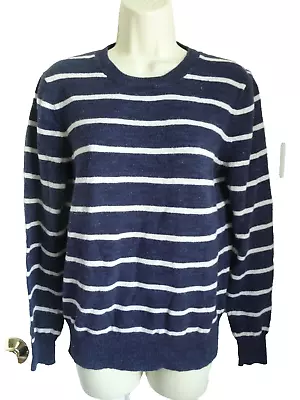 J. Crew S Sweater Blue White Striped Crew Neckline Long Sleeves 100% Cotton • $14.95