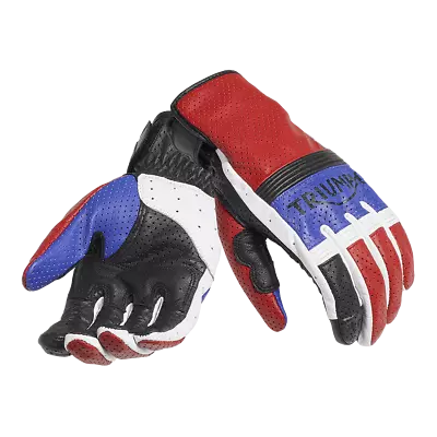 GENUINE Triumph Motorcycles Cali Retro Mesh Leather Gloves NEW Red Blue White • $105.79