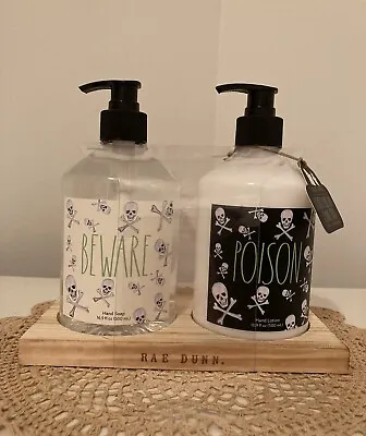 RAE DUNN Halloween Hand Soap & Lotion Set In Wood Base Cranberry Apple Scent NEW • £18.26