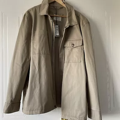 M&S Shirt Style Cargo Jacket Mens Size 3XL Beige  Full Zip Pockets New RRP £45 • £35