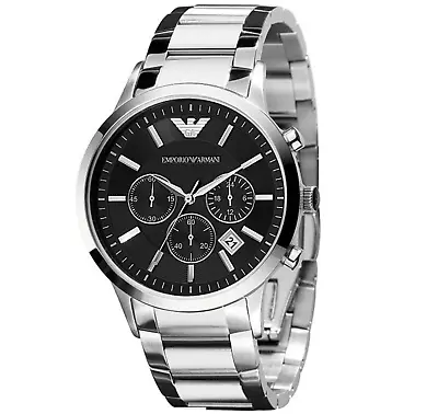£55.99 • Buy Luxury Genuine Emporio Armani Mens AR2434 Watch Black Dial Silver Steel