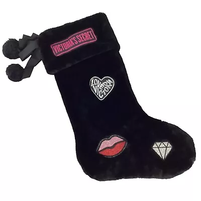 Victoria's Secret Christmas Stocking Pom Pom Diamond Lips Plush Patch Heart • $19.80
