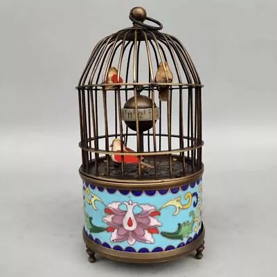 Cloisonne Brass Mechanical Clock Three Bird Moving Alarm Clock Function FL023 • $79.19