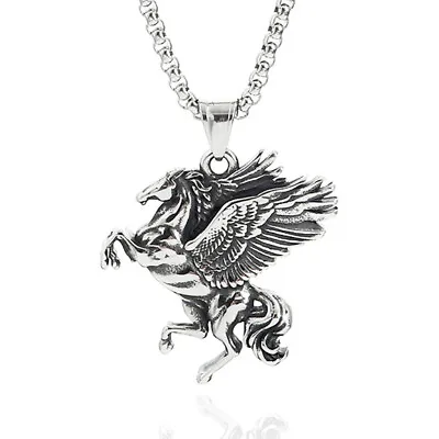 $9.99 • Buy Men Pegasus Greek Mythology Winged Horse Charm Pendant Necklace Stainless Steel