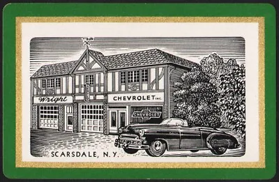 Vintage Playing Card WRIGHT CHEVROLET Green Border Dealership Pic Scarsdale NY • $6.39