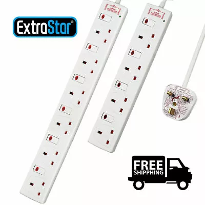 £11.99 • Buy 4/6 Gang Surge Protected Extension Lead 13A UK Mains Plug Power Cable Electrical