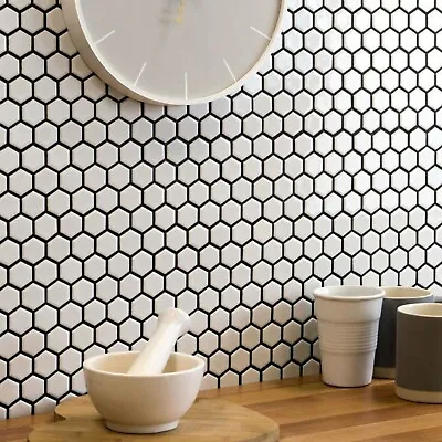 White Mosaic Hexagon Porcelain Tiles Sheet For Floors Bathroom Splash Back Walls • £0.99