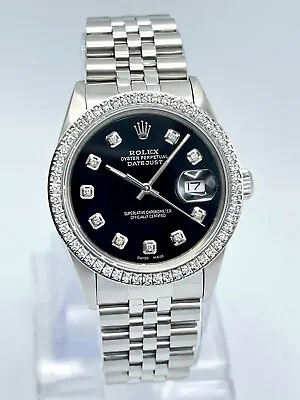 Rolex Datejust 36mm 16014 Black Diamond Dial & Diamond Bezel Jubilee Box Gents • £4995