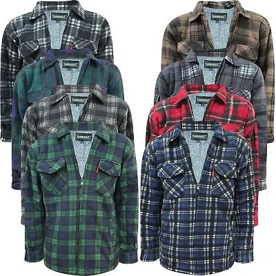 Mens Fleece Sherpa Flannel Shirt Sherpa Fur Lined Lumberjack Padded Work Jacket • £18.99