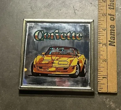 Vintage 80's Carnival Prize - Glass Mirror Sign W/ Metal Frame - Corvette 4.25” • $12.95