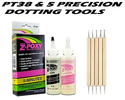 Pacer Zap PT38 Z-POXY 5 Minute Epoxy Resin 8oz Pack & 5 Precision Dotting Tools • £24.12