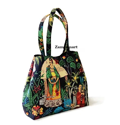 $24.69 • Buy Indian Frida Kahlo Print Handbag New Shoulder Strap Cotton Market Bag For US