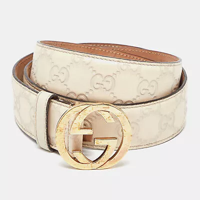 Gucci Beige Guccissima Leather Interlocking G Buckle Belt 90CM • $280.35