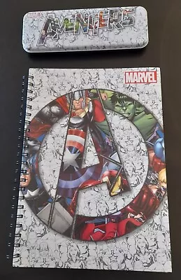 Marvel Avengers Large A4 Hardback Notebook Pencil Case Tin Stationery Set • £2.99