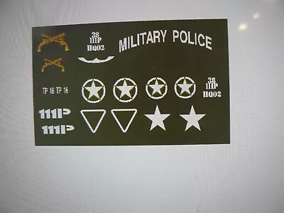 US Army WW2 Military Police Motorcycle Decals 1:18 • $12.99