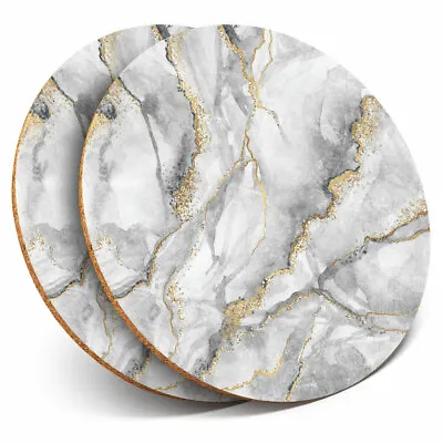 £4.99 • Buy 2 X Coasters - Grey White Gold Marble Effect Pattern Home Gift #24432