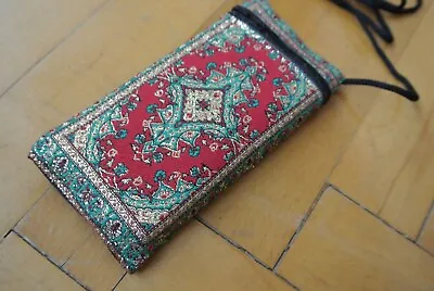 Kilim Tapestry Fabric Phone Case Zip Purse Card-Money Holder With Long Strap • £7.90