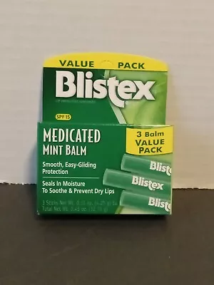 Blistex Medicated Mint Lip Balm 0.15 Ounce Pack Of 3 SPF 15 Sun Protection • $6.99