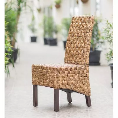 Pemberly Row 40 H Coastal Wicker / Rattan Dining Chair In Brown/Natural Mahogany • $166.99