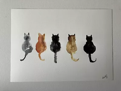 £5.99 • Buy Cats Watercolour Painting Original Art Print Home Decor Contemporary Modern Art