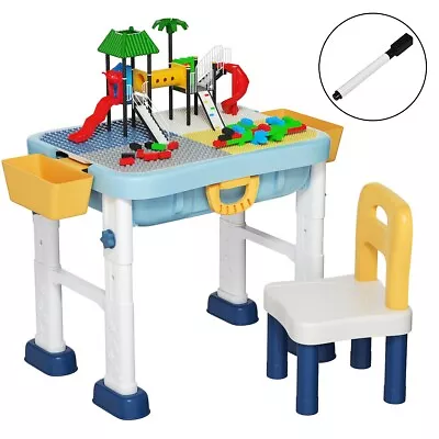 6 In 1 Building Block Table Kids Activity Table & Chair Set 3 Adjustable Height • £49.95